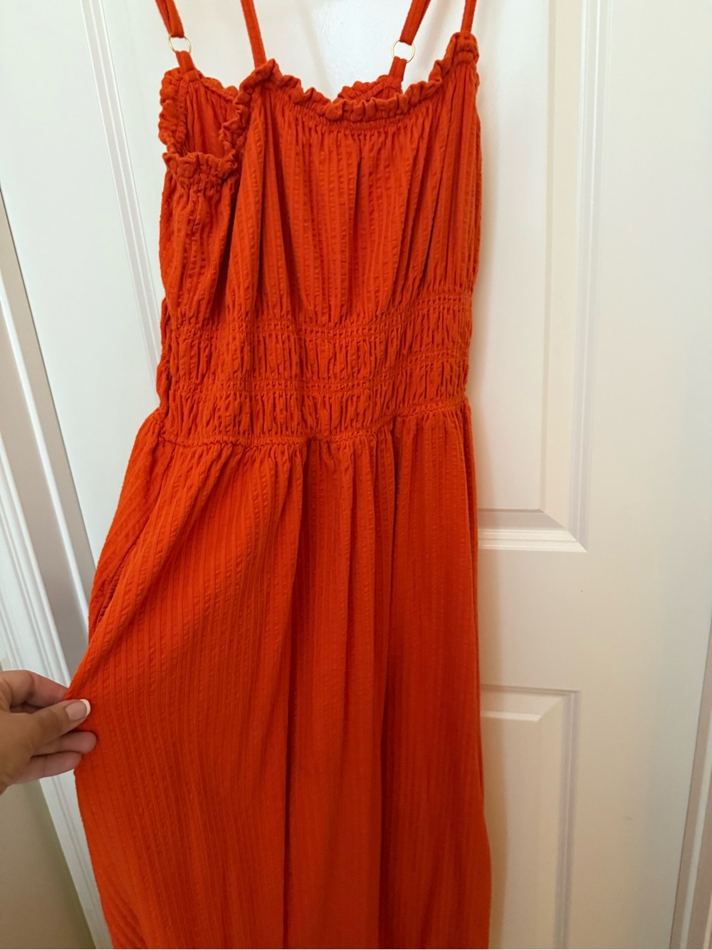 LOFT Orange Smocked Maxi Dress with Adjustable Straps